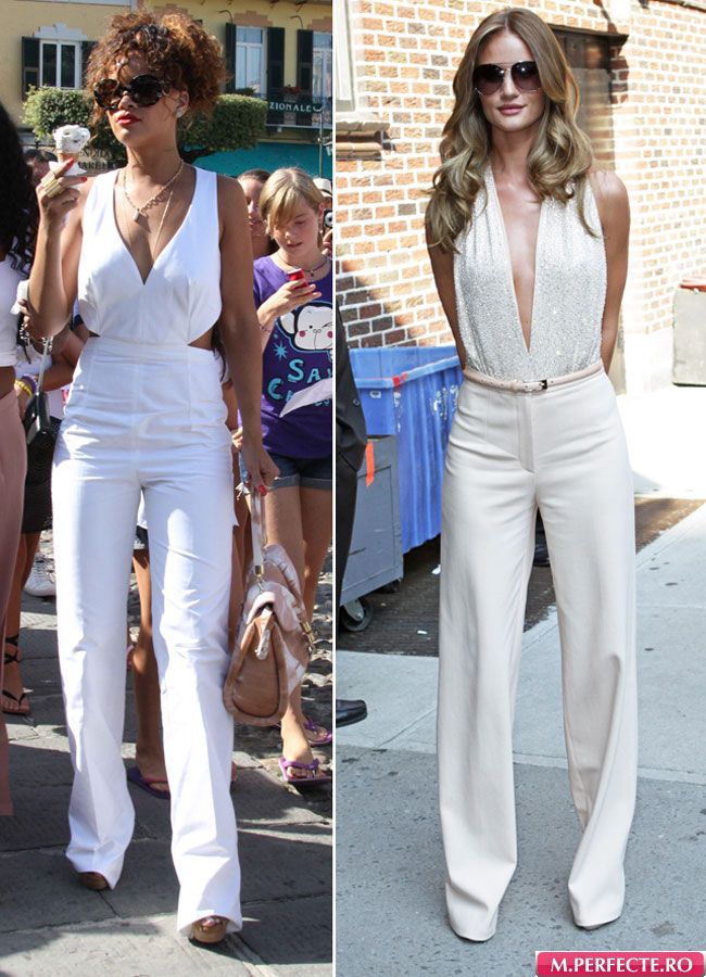Rihanna vs. Rosie Huntington-Whiteley: cine a fost mai sexy in salopeta alba?