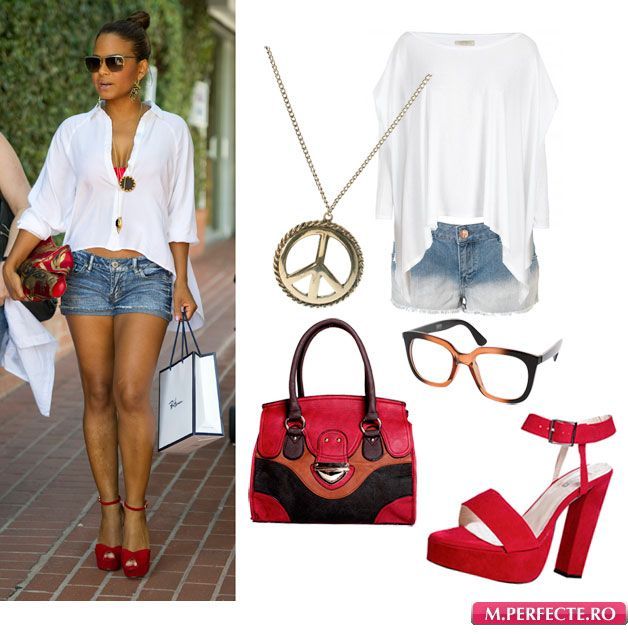 Outfit de vedeta: Christina Milian, sexy in alb si rosu. Imbraca-te ca ea, cu bani putini