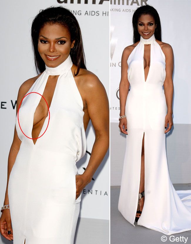 Janet Jackson, gafa de proportii la Cannes. Un decolteu distrus de silicoane si un machiaj dezastruos