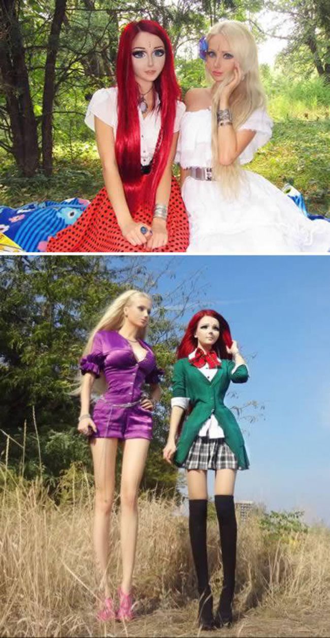 Barbie umana s-a intalnit cu fata cu chip de personaj de desene animate. Cum au pozat cele doua