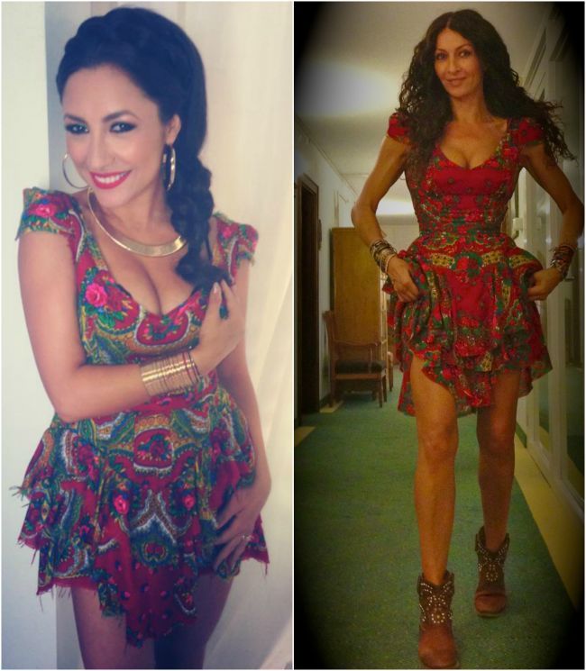Andra vs. Mihaela Radulescu. Cine arata mai bine intr-o rochie rosie, decoltata si decupata: FOTO