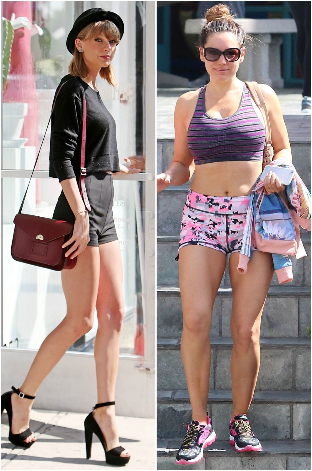 Skinny vs voluptos. Taylor Swift si Kelly Brook isi etaleaza siluetele sexy in pantaloni minusculi