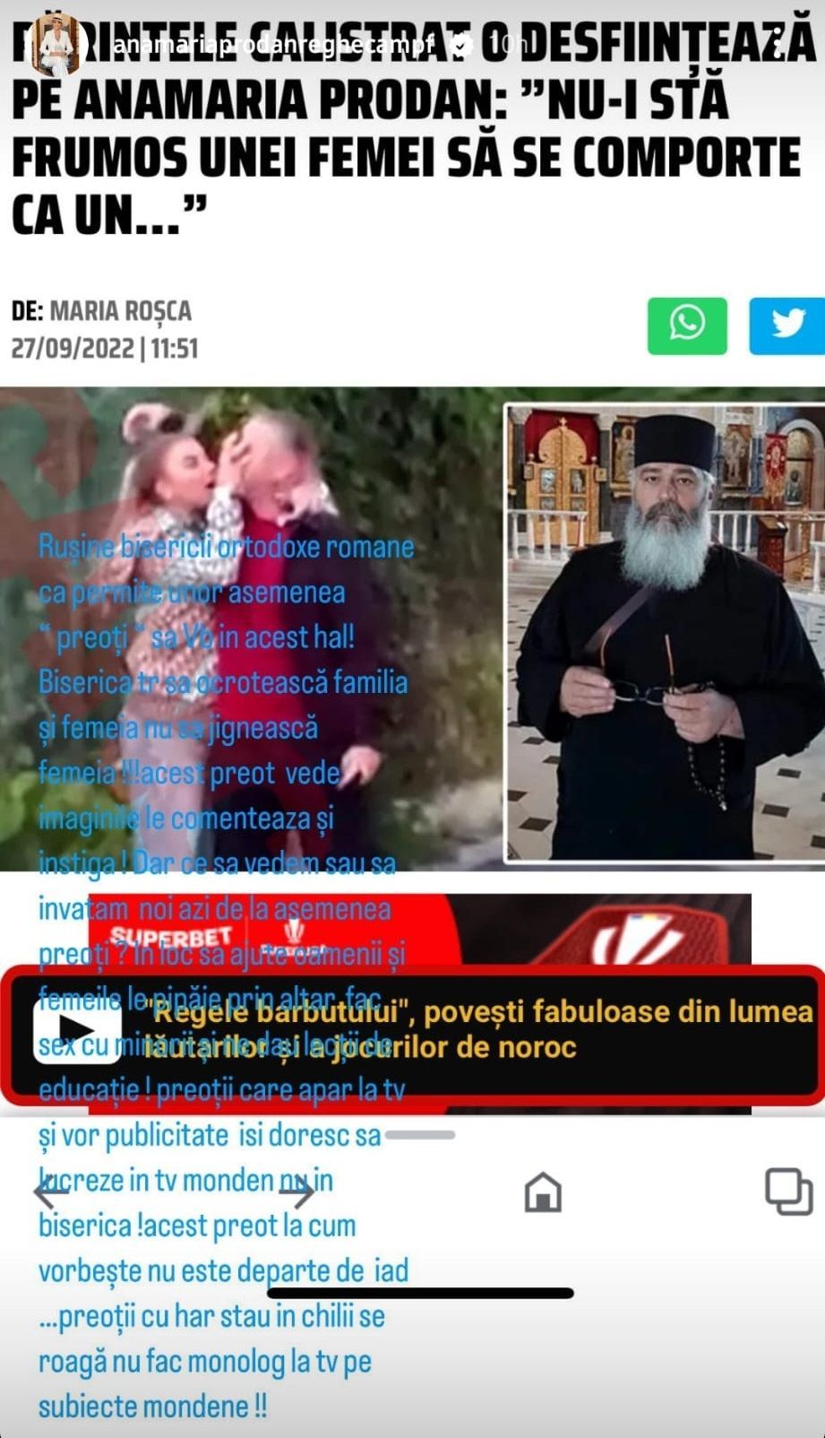 Anamaria Prodan, atac dur la adresa Bisericii! Ce spus după ce a fost criticată de Părintele Calistrat