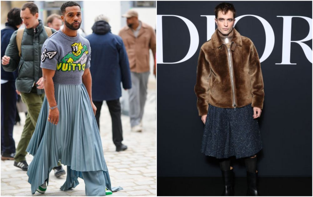 După Brad Pitt, alți doi bărbați au &icirc;nceput să poarte fuste. Cum au fost surprinși Robert Pattinson și Lucien Laviscount